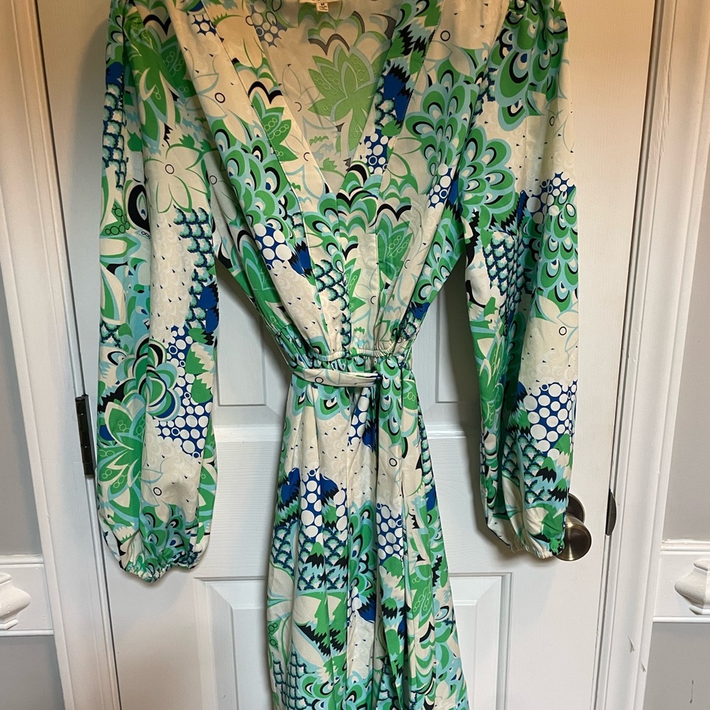 JODIFL Green and Blue Long Sleeve Dress